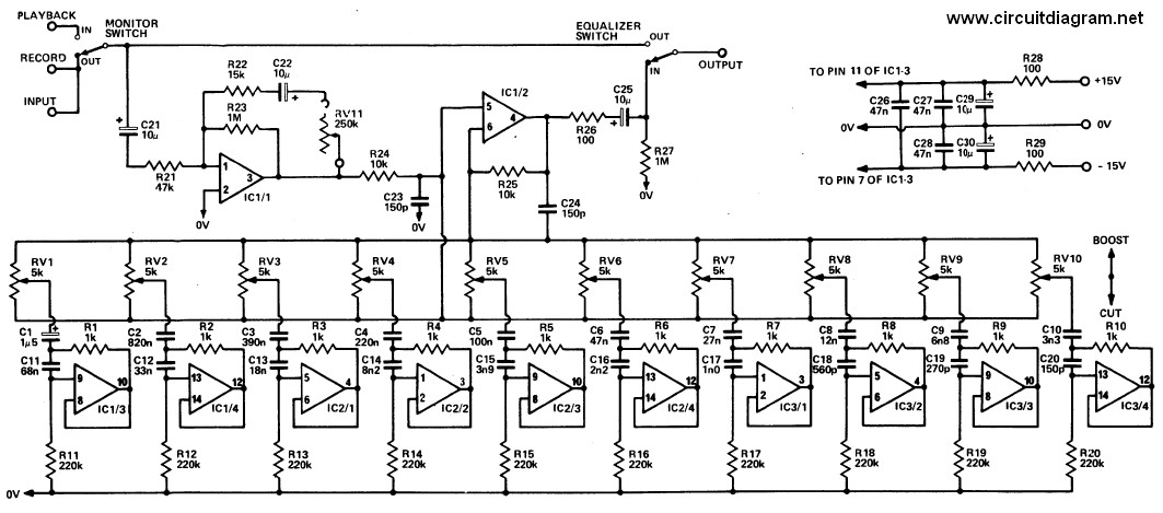 20 Band Graphic Equalizer - Circuit Scheme