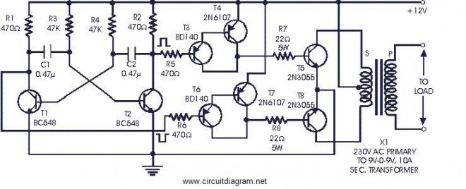 Power Inverter 2n3055 Circuit Schematic