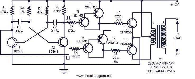 Power Inverter 60w 12v Dc To 230v Ac Using 2n3055