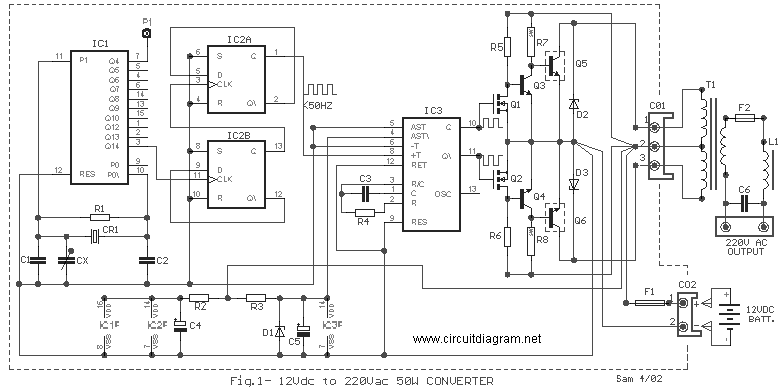 50W Inverter 12VDC to 220VAC - Circuit Scheme