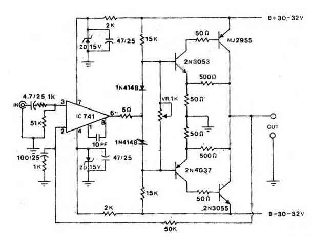 50 Watt Power Audio Amplifier - Circuit Scheme