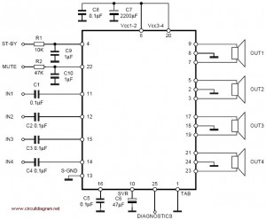 4 x 30W Power Amplifier Circuit Diagram