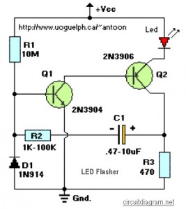 2 Transistor LED Flasher Circuit Diagram