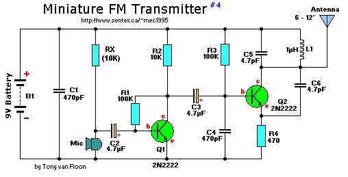 2 Transistor Mini FM Transmitter - Circuit Scheme
