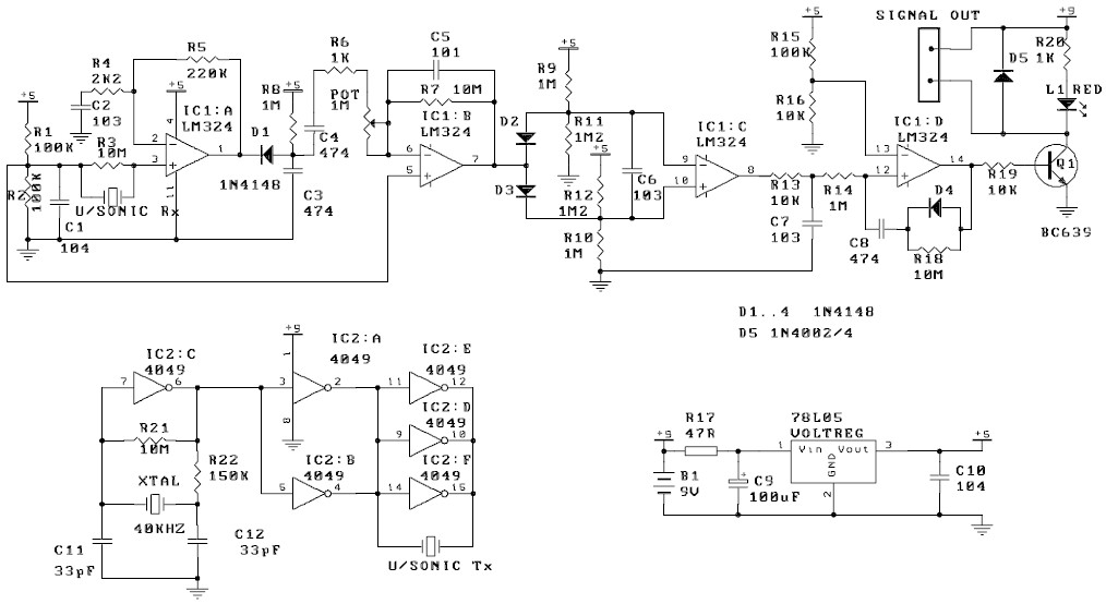 Ultrasonic Motion Detector - Circuit Scheme