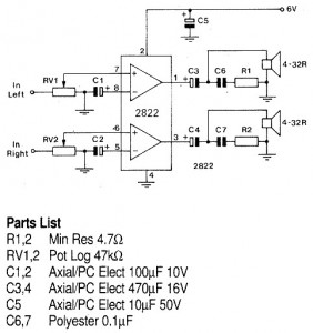 1W stereo Headphone Amplifier circuit TDA2822