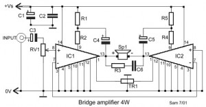 4W Bridge Amplifier Circuit Diagram