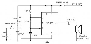 Electronic Siren based NE555 - Circuit Scheme