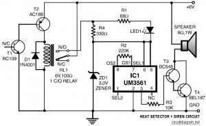Heat Detector and Siren Circuit Diagram