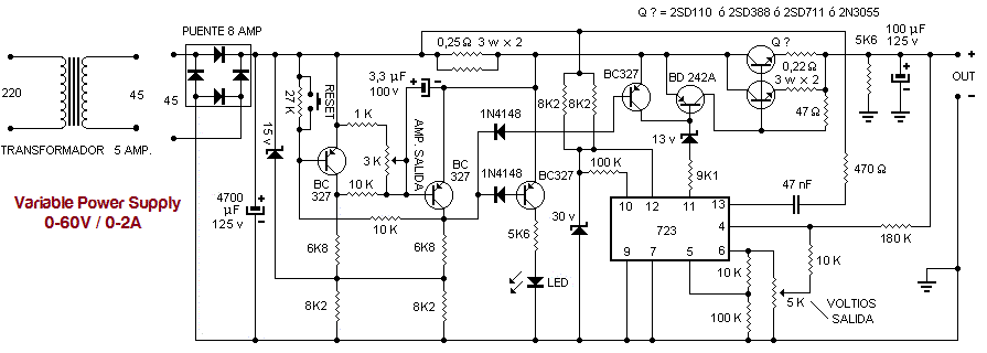 0-60V / 0-2A Variable Power Supply - Circuit Scheme
