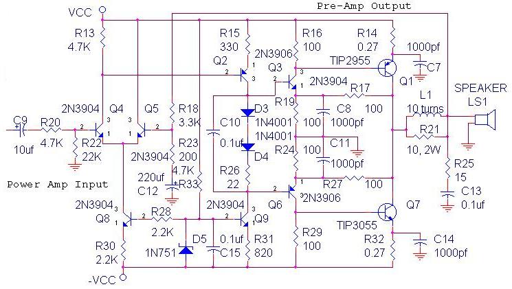 70W OCL Power Amplifier - Circuit Scheme