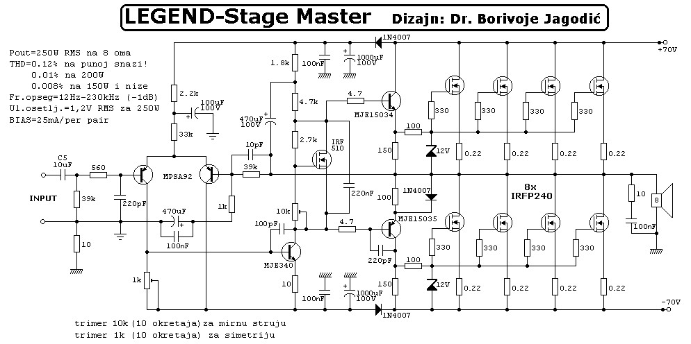 250W RMS Power Amplifier Legend Stage Master - Circuit Scheme