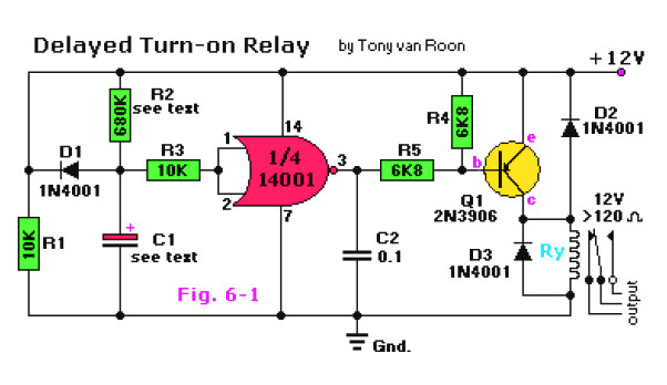 Delayed Turn-on Relay Switch - Circuit Scheme