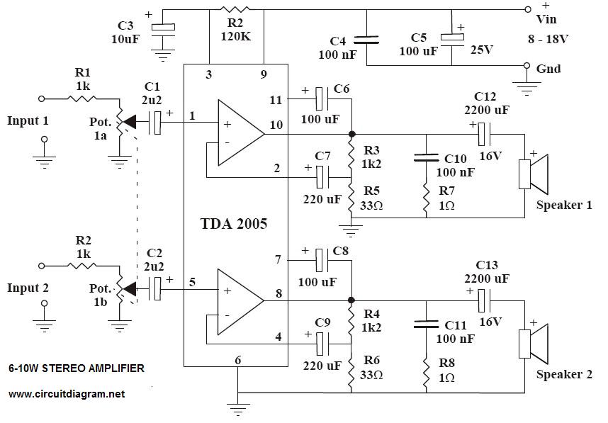 Tda2005 схема усилителя стерео