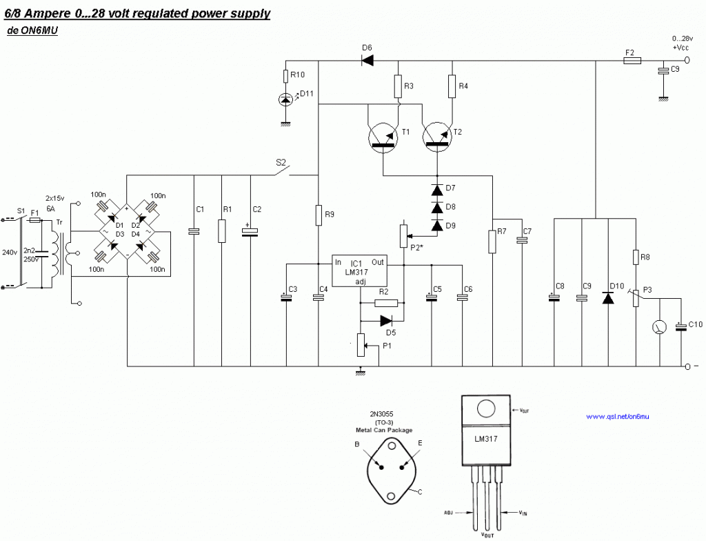 6A / 0-28V Variable Power Supply - Circuit Scheme