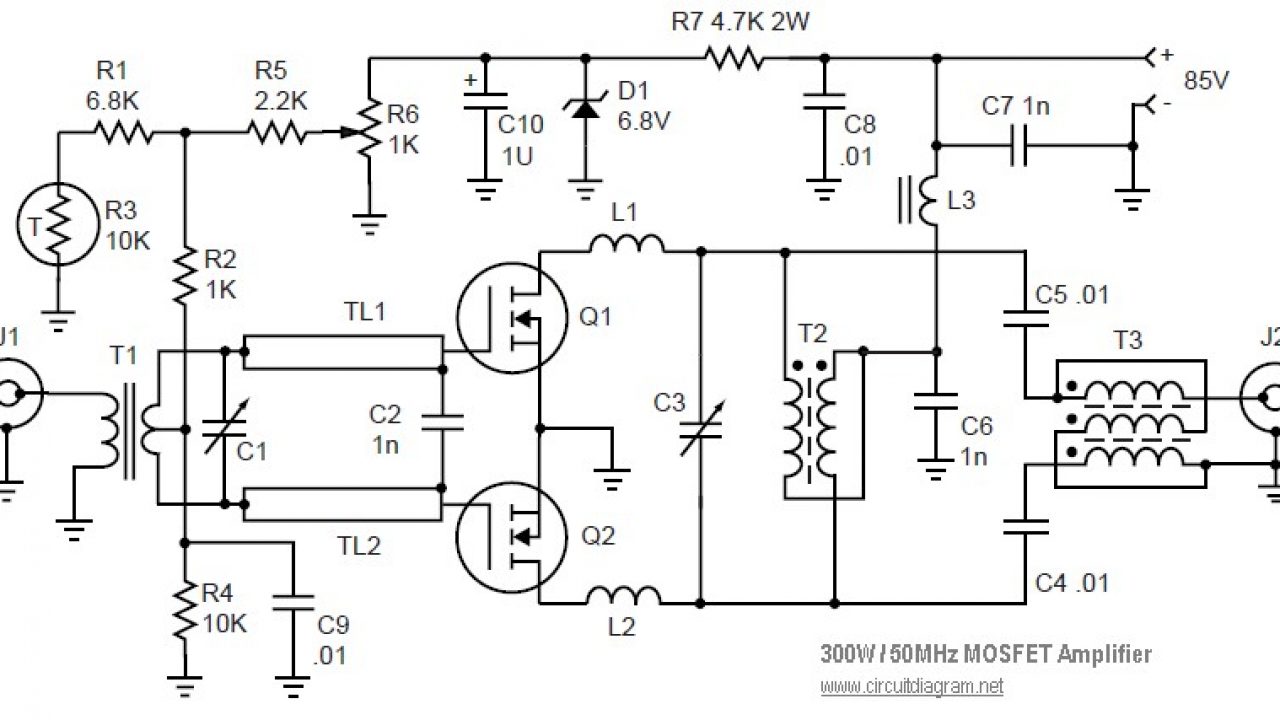 MOSFET Linear Amplifier 300W/50MHz - Circuit Scheme