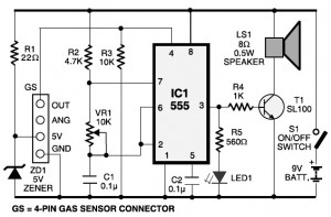 LPG Gas Leakage Sensor Alarm Circuit Diagram