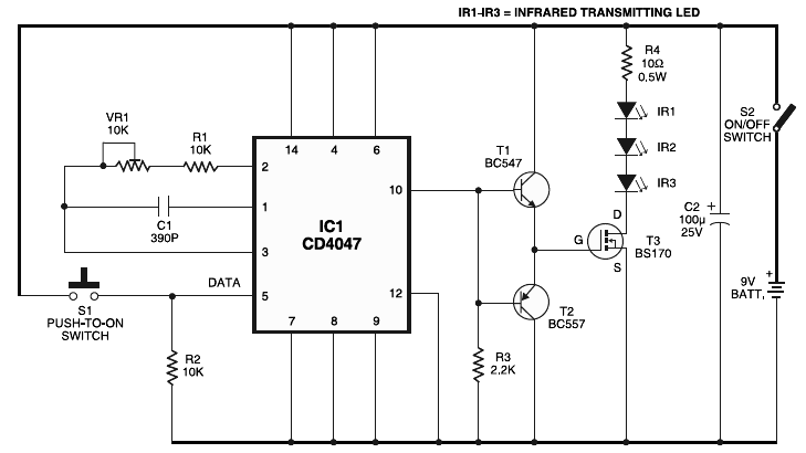 Long Range/Distance Infrared Transmitter - Circuit Scheme