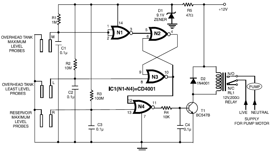 Low Cost Water Pump Controller - Circuit Scheme electrical control wiring diagrams float control 