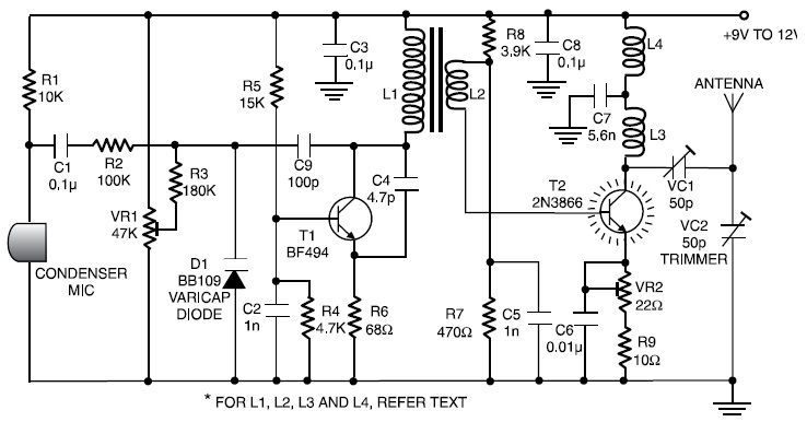 2KM Long Range FM Radio Transmitter - Circuit Scheme