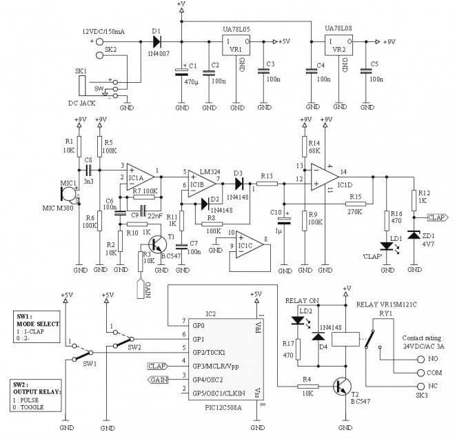 Clap On / Off Switch - Circuit Scheme