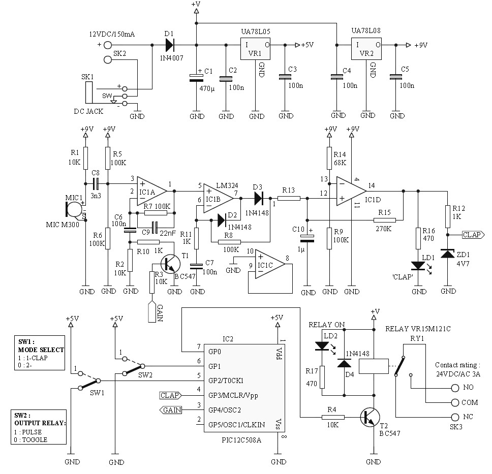 Clap On / Off Switch - Circuit Scheme