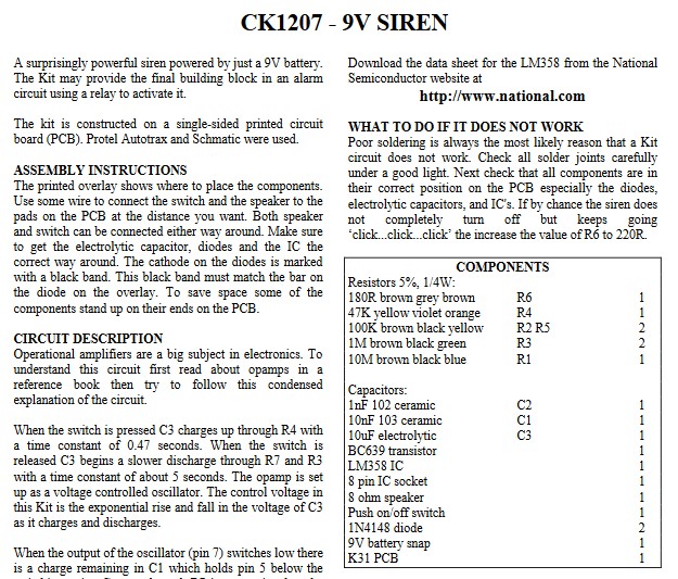 PDF Manual Simple Siren Circuit Kit